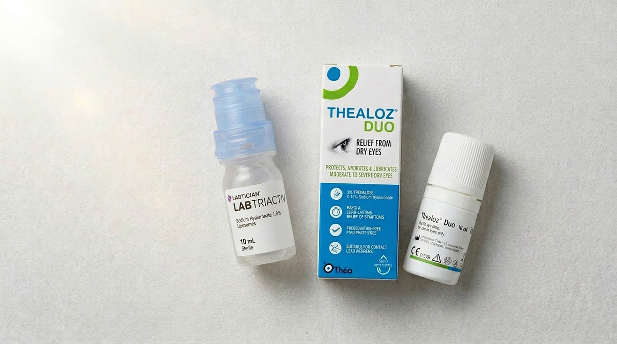 Collection of eyedrops on a table